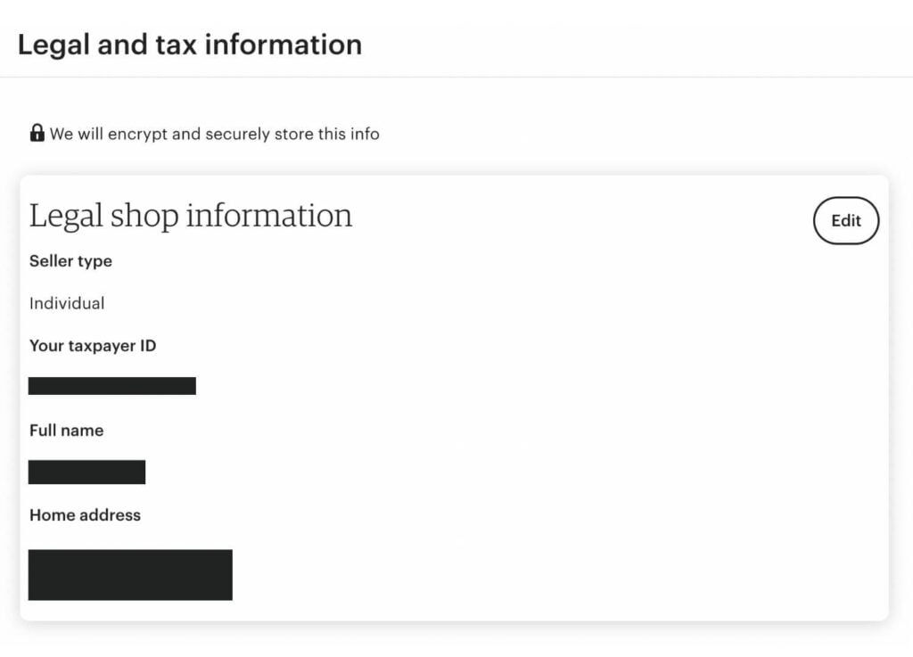 Etsy legal & and tax information