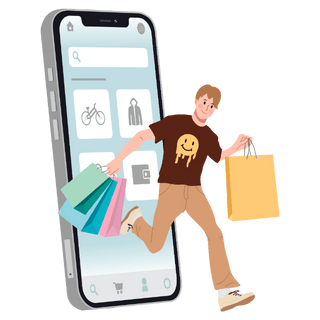 Illustration representing selling on Etsy, including shop setup, product listings, and managing an online store.